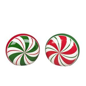 Vintage Pier 1 Holiday Peppermint Swirl Ceramic Salt & Pepper Shaker Set Unused